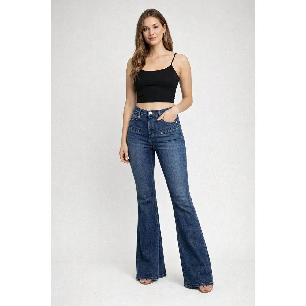 Bebe Flare Jeans Womens 28 Blue Stretch Denim High Waist USA